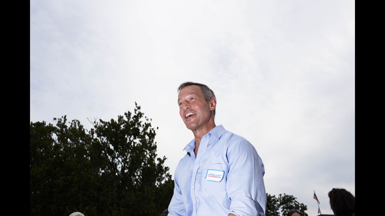 Democtratic presidential candidate Martin O'Malley speaks to the audience. The former Maryland governor is Bernie Sanders' foremost progressive challenger for the party's nomination. 