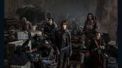 Star Wars: Rogue One. Left to Right: Actors Riz Ahmed, Diego Luna, Felicity Jones, Jiang Wen and Donnie Yen.