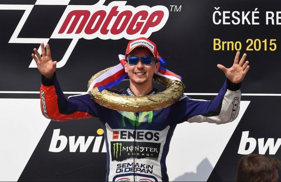 Lorenzo's victory in the Czech MotoGP drew him level with teammate Rossi at the top of the standings in a tight title race which was decided in the final round.