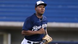 David Denson of the AZL Brewers during a game against the AZL White Sox at the Maryvale Baseball Complex on July 11, 2014 in Phoenix, Arizona. AZL Brewers defeated the AZL White Sox, 6-4. (Larry Goren/Four Seam Images via AP Images)