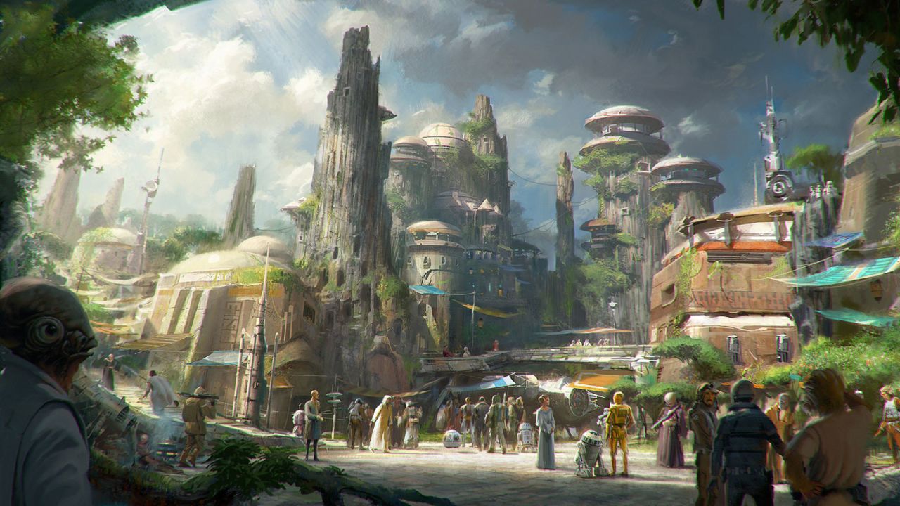These artist's concepts show plans for upcoming "Star Wars" attractions at Disneyland, California, and at Walt Disney World Resort in Florida. 