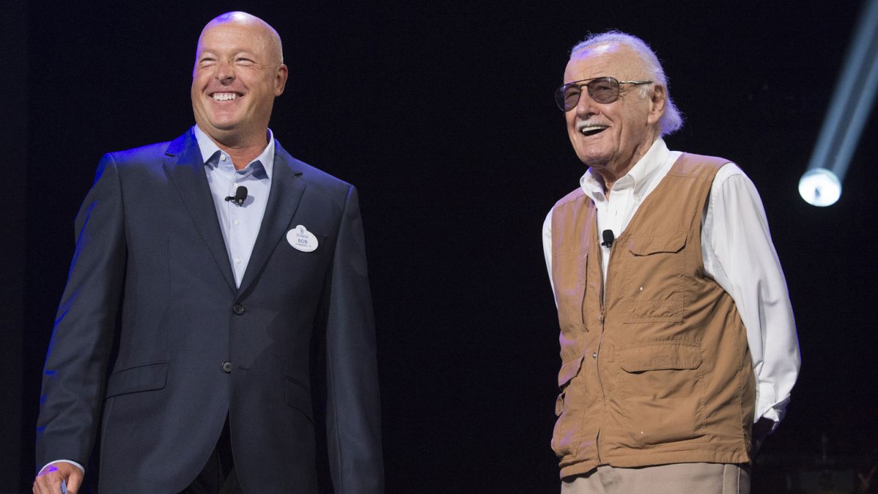 Legendary comic book writer and Marvel supremo Stan Lee (right) joined Disney exec Bob Chapek on stage at the D23 Expo for the unveiling of the new Iron Man Experience at Hong Kong Disneyland. 