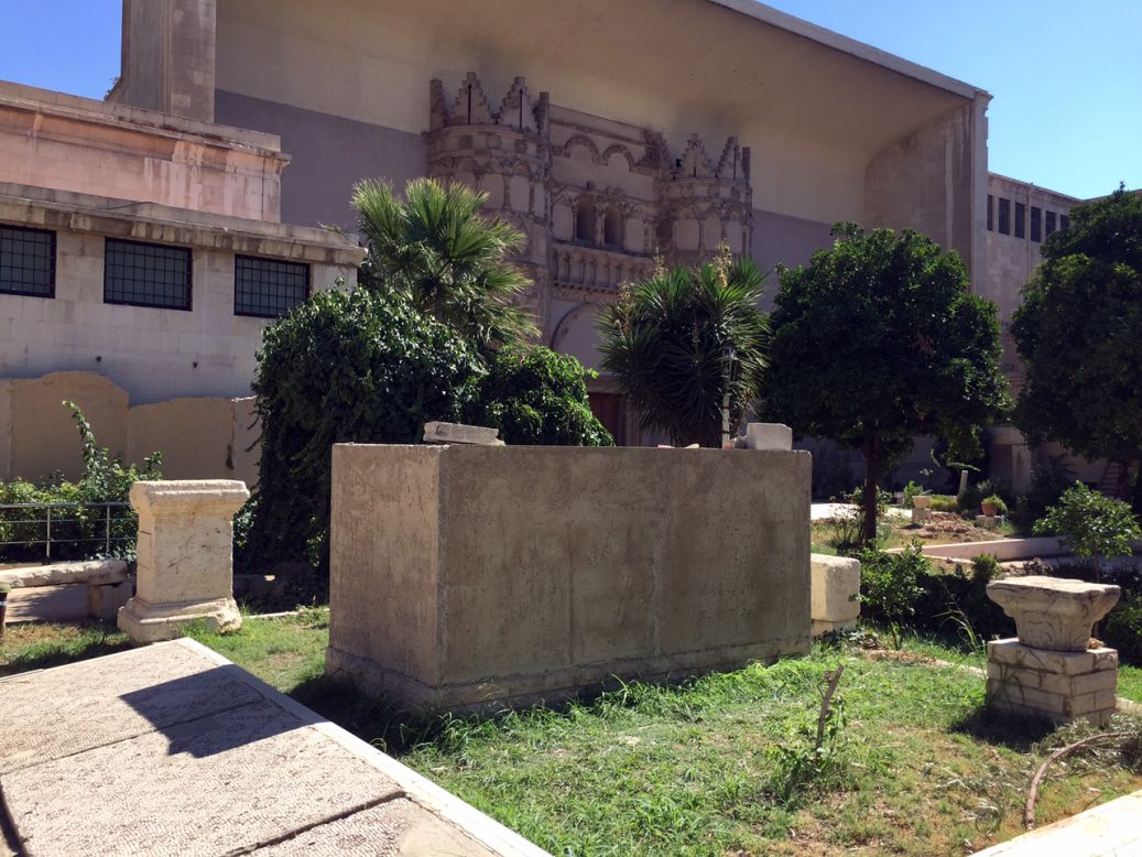 In the courtyard of the museum, concrete covers have been constructed around ancient sculptures to protect them from shelling.