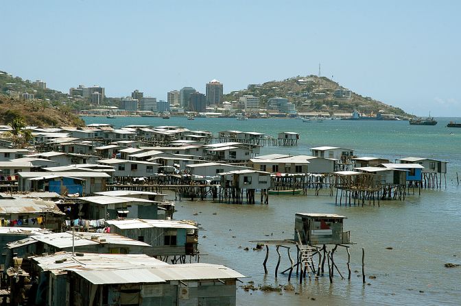 The capital city of Papua New Guinea ranked 138 in the list, thanks largely to a high crime rate and an underdeveloped infrastructure. Hanuabada, pictured, is a stilt village sitting on the outskirts of Port Moresby.