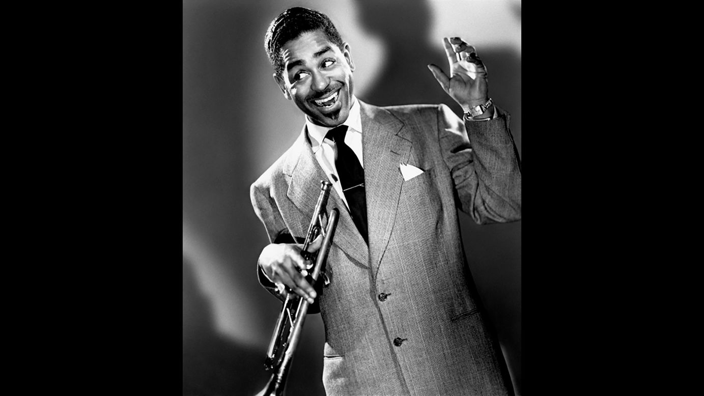 A young Dizzy Gillespie mugs for the camera in 1944. Gillespie would become highly recognizable for his "swollen cheeks," though they're not featured here, in addition to his virtuosity on the trumpet. He's widely recognized as one of the godfathers of bebop.