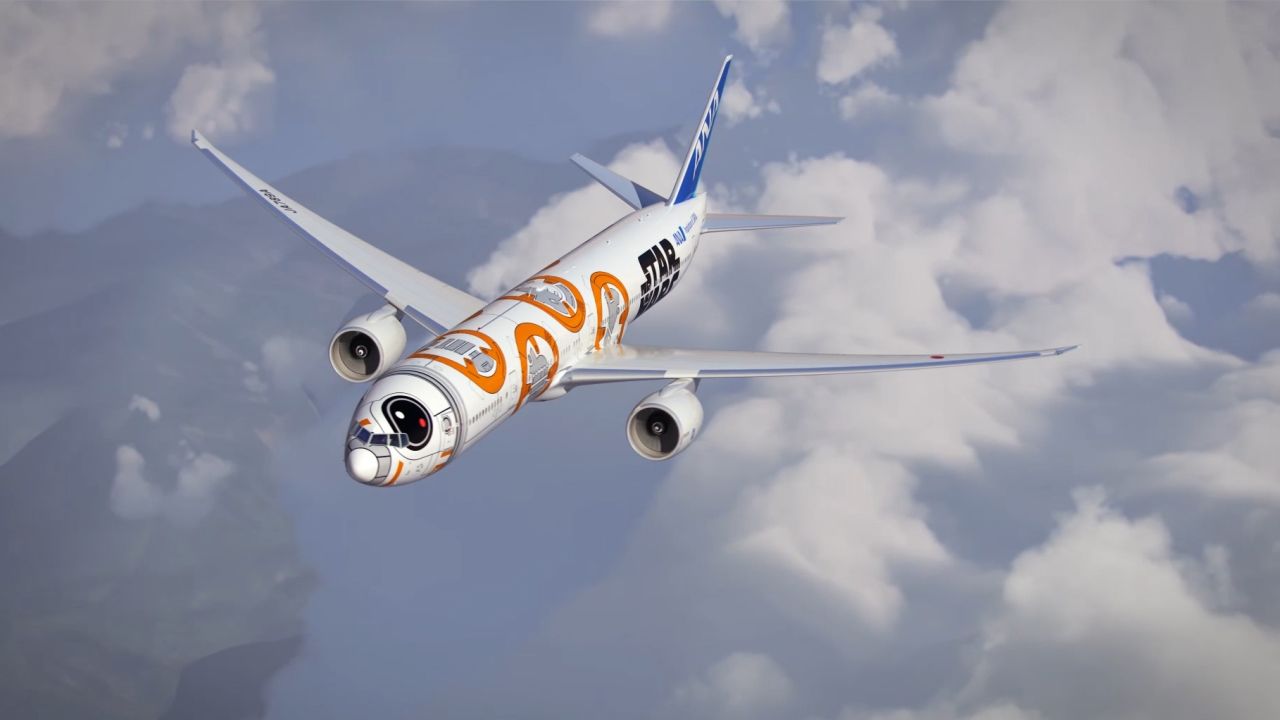 The new "Star Wars" ANA jet will feature R2-D2 on the outside of a Boeing 767-300 with BB-8, a new droid from "Star Wars: The Force Awakens." It is scheduled to start flying domestic Japanese routes in November.