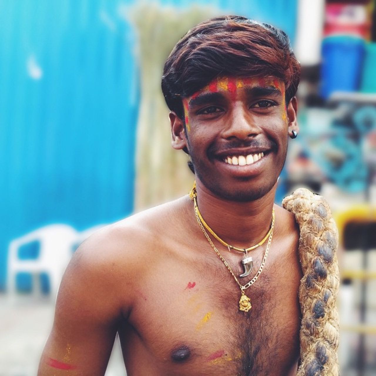 "I want to leave what I do right now and do another, better work. Then I would like to get married and have kids." <br /><br />"<a href="https://instagram.com/p/1Nl4AEsfSC/" target="_blank" target="_blank">Rajesh Gaikwad</a> belongs to a nomadic tribe of Potraj, Maharashtra which worships a goddess called "Kadak Lakshmi". His profession is to travel and ask for alms, while continuously flagellating himself with a heavy, knotted rope, sometimes weighing as much as 10kg. In the evenings he works at a restaurant. Rajesh isn't sure about his age and has never been to school. He has been doing this all his life."