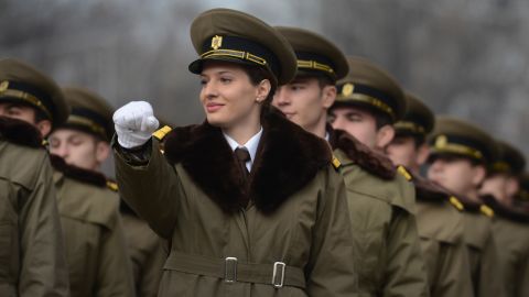 Romanian soldiers march in 2012. The country has sent nearly 60 women to Iraq in combat roles.