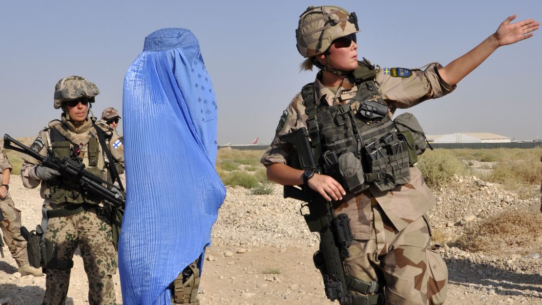 Female Swedish soldiers are seen here at a U.S.-led training session in Afghanistan in 2012.
