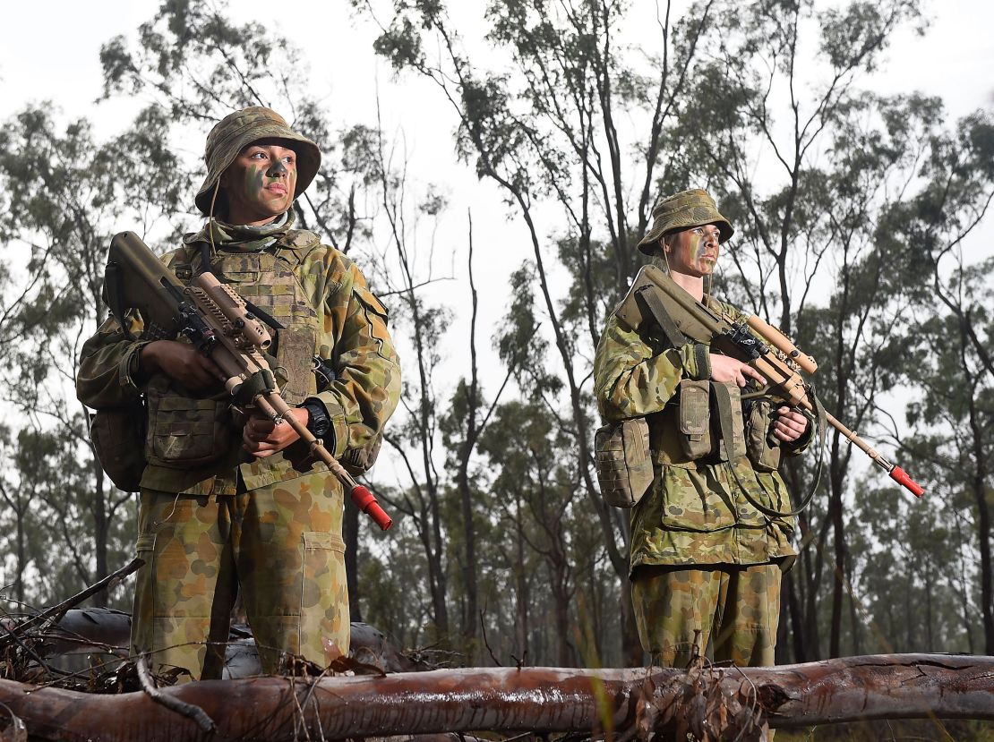 Two Australian female soldiers train this year in their country. Women have been allowed to join special operations units since 2011.
