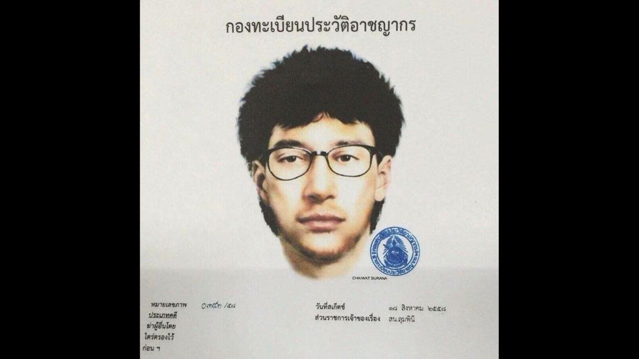 This image released by the Royal Thai Police on August 19 shows a detailed sketch of the main suspect in the bombing.