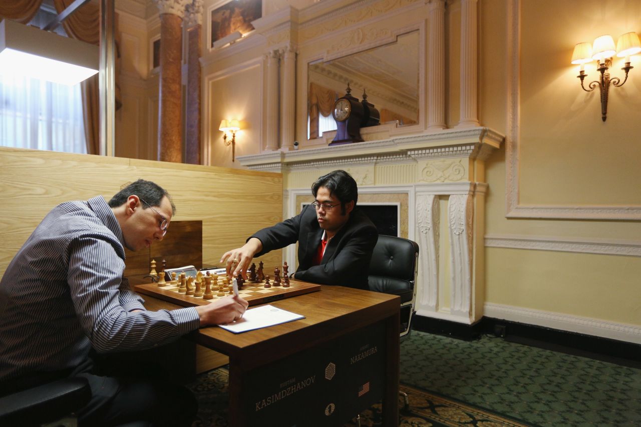 Chess Grandmasters Hikaru Nakamura (R) plays Rustam Kasimdzhanov in the World Chess London Grand Prix. Nakamura is currently the world No. 3 and became a chess grandmaster at the age of 15.
