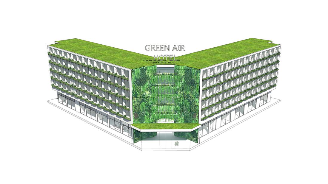 Winner of the Radical Innovation in Hospitality Award in 2014, the design, created by Lip Chiong and Studio Twist was aimed at tackling the challenges of indoor pollution in China. Indoor air quality, according to the Environmental Protection Agency, can be more dangerous than outdoor pollution, due to inadequate ventilation. In this concept, greenhouse gardens woven throughout outdated hotel buildings would act as air filters to remove pollutants in the air.  