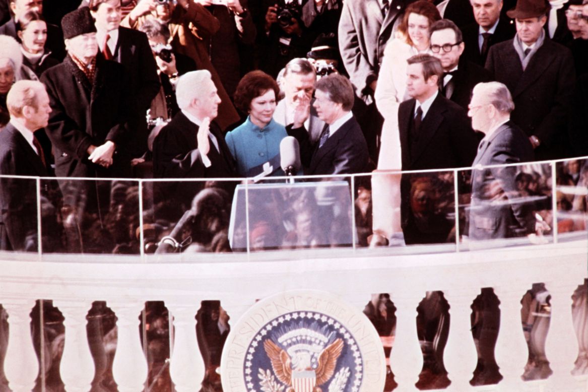 Carter is sworn in by Chief Justice Earl Burger as the 39th President of the United States.