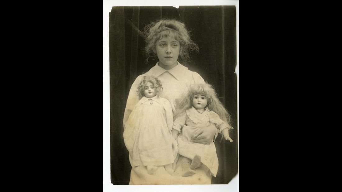 Agatha Christie -- then Agatha Miller -- was born in Torquay, on the southwest coast of England, in 1890. She is seen here with her dolls, Phoebe and Rosalind, in about 1898. 