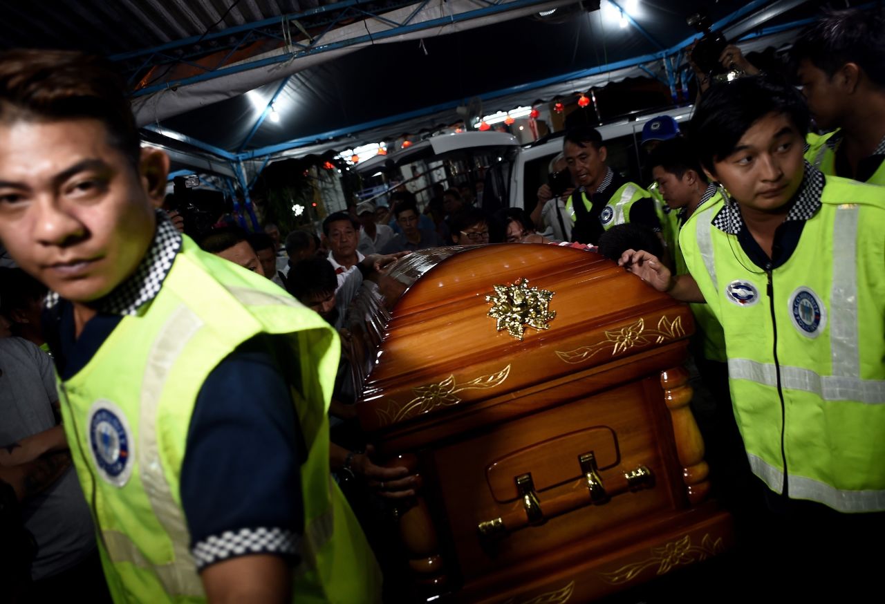 A coffin of one of the 20 victims killed in the blast is sent home on Wednesday, August 19, 2015. 