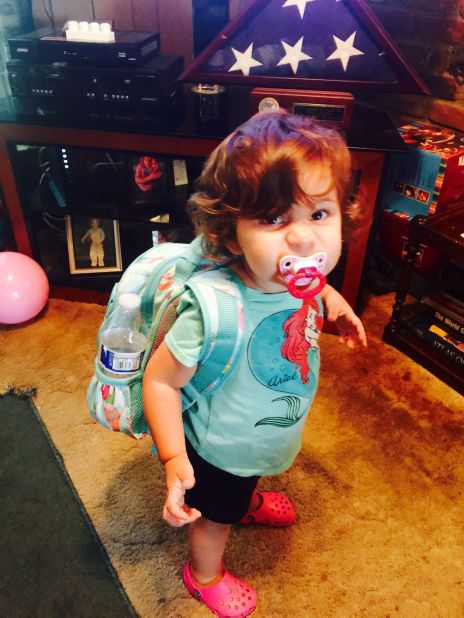 Natalie, age 1 and a half, is ready to take on the world with her backpack in Stafford, Virginia. She "never leaves home without it," her mom says. It's filled with water, juice, a change of clothes and her favorite toy.