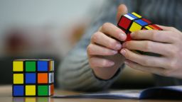 A seventh grade student of the "Free Christian" school in Duesseldorf trys out the Rubik's Cube for the first time on November 9, 2010.