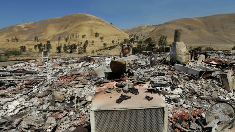 The charred remains of a property is seen in Livermore on August 20.