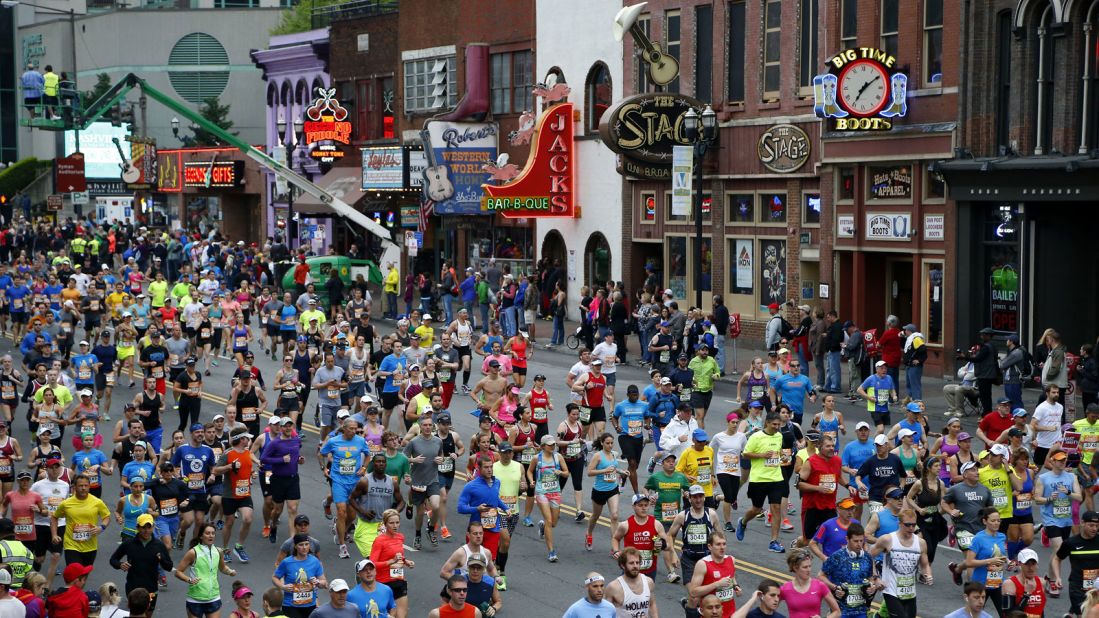A definitive stop on the 29-city Rock 'n' Roll Marathon Series circuit, Nashville features live music throughout the course. 