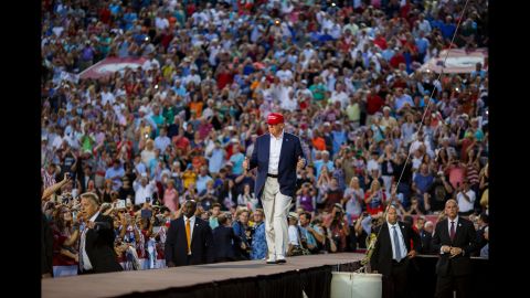 The venue was changed from a 4,000-person venue to the football stadium, and attendees gathered as early as 6 a.m. local time.