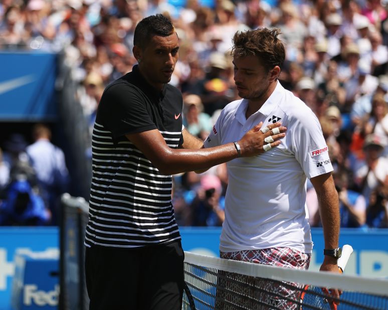 Nick Kyrgios, left, received further punishment from the ATP this week for sledging Stan Wawrinka, right. Thus, Kyrgios is sure to be closely monitored in New York. 