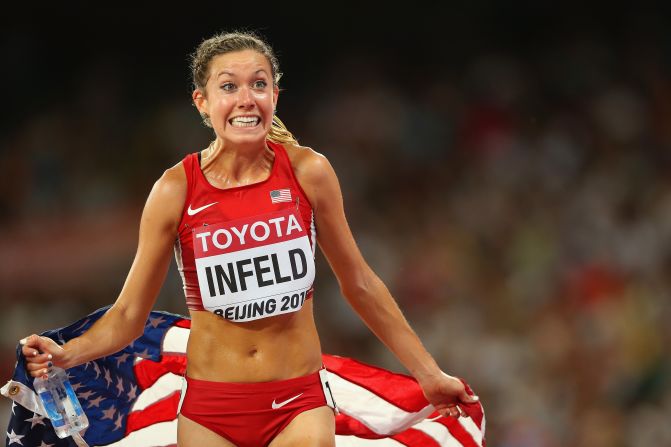 Emily Infeld was delighted after snatching bronze on the line from fellow American Molly Huddle in the 10,000m race.