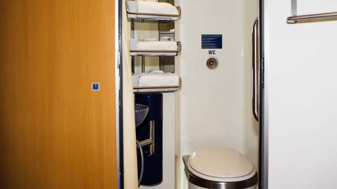 First-class sleeping cars come with their own shower and WC.