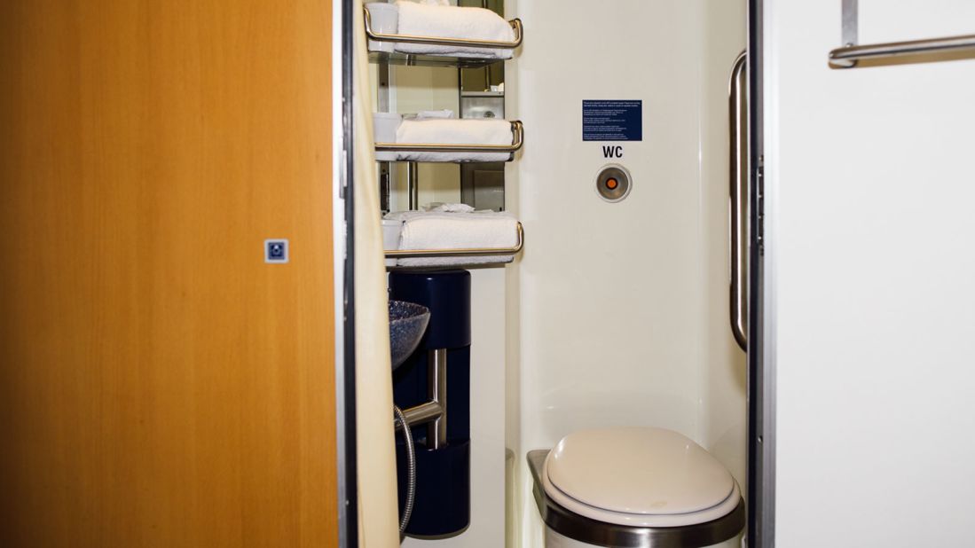 First class sleeping cabins on the Prague-Oberhausen line come with their own shower and toilet. 
