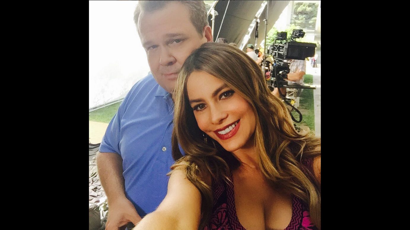 "First scene of the season with this coworker," "Modern Family" actress <a href="https://instagram.com/p/6n3BIuLpbp/" target="_blank" target="_blank">Sofia Vergara said</a> on Thursday, August, 20, in reference to co-star Eric Stonestreet. 