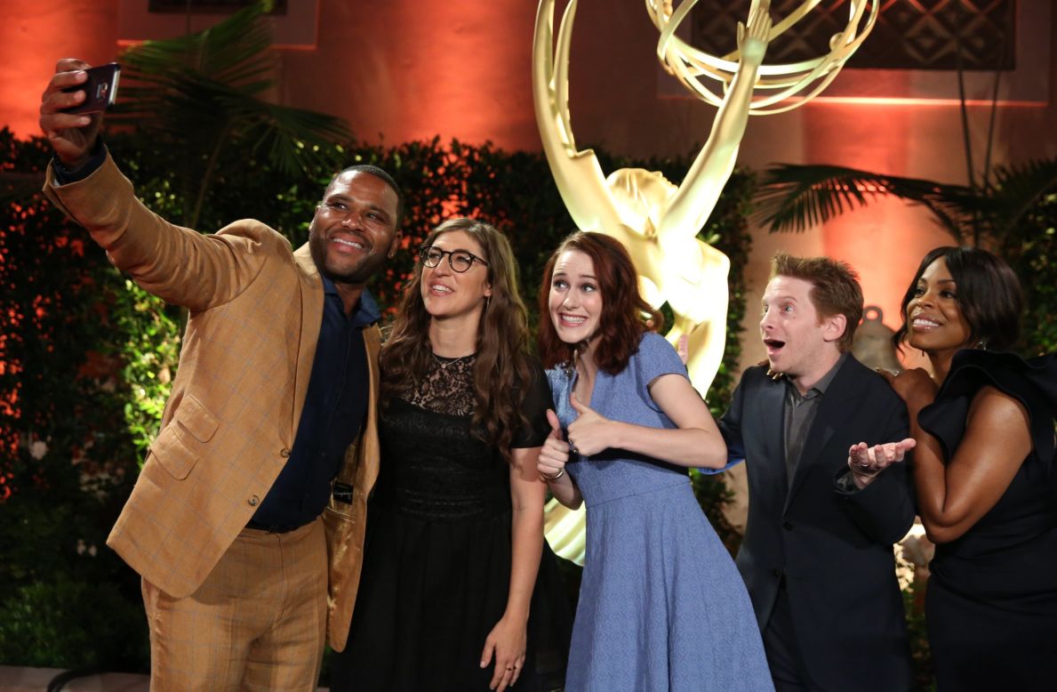 From left, Anthony Anderson, Mayim Bialik, Rachel Brosnahan, Seth Green and Niecy Nash attend the Television Academy's 67th Emmy Performance Peer Group Celebration on Monday, August 24, in Beverly Hills, California.