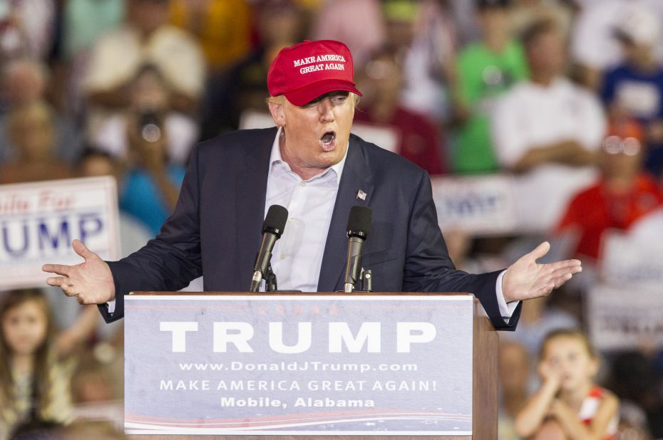 Trump speaks during a rally August 21 at Ladd-Peebles Stadium in Mobile, Alabama.