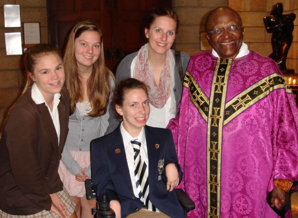 Mycroft, the co-founder of The Chaeli Campaign charity, pictured with Archbishop Desmond Tutu.