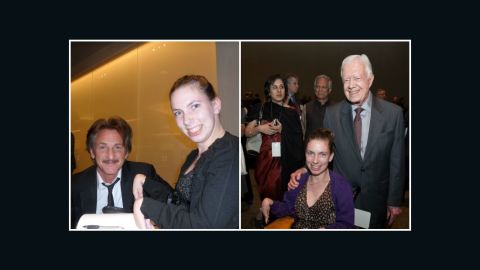 Chaeli Mycroft with Sean Penn and Jimmy Carter after winning the medal for social activism in 2012.