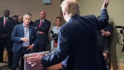 DUBUQUE, IA - AUGUST 25:  Republican presidential candidate Donald Trump fields a question from Univision and Fusion anchor Jorge Ramos during a press conference held before his campaign event at the Grand River Center on August 25, 2015 in Dubuque, Iowa. Earlier in the press conference Trump had Ramos removed from the room when he failed to yield when Trump wanted to take a question from a different reporter. Trump leads most polls in the race for the Republican presidential nomination.  (Photo by Scott Olson/Getty Images)