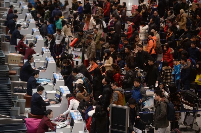 Beijing Airport tied in second place in the category for airports serving more than 40 million passengers. Each year the airport deals with huge crowds during China's spring festival travel rush.  <br />