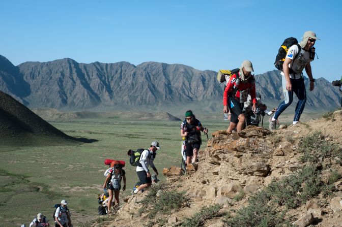 Runners also take on the <a href="index.php?page=&url=http%3A%2F%2Fwww.4deserts.com%2Fgobimarch%2F" target="_blank" target="_blank">Gobi March</a> in China, as part of the challenge. Though it could just as easily be described as a climbing expedition, with the stunning Tian Shan Mountains as a backdrop.