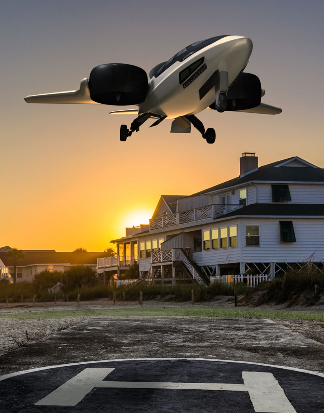 This artist rendering of a TriFan 600 envisions it hovering near a house.