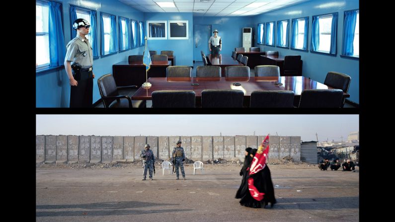 Top: Panmunjom, Demilitarized Zone; Korea, 2009. Bottom: Baghdad, Omar Khattab Street; Iraq, 2012.