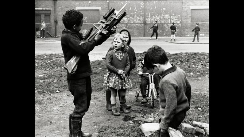 "There was so much destruction: a street would be half pulled down and the remnants set on fire while people were still living in the area. As soon as any houses were cleared, children would move in and break all the windows, starting the demolition process themselves. There was no health and safety in those days; they could do as they liked," she told The Guardian. This photo dates from 1968 in Manchester.