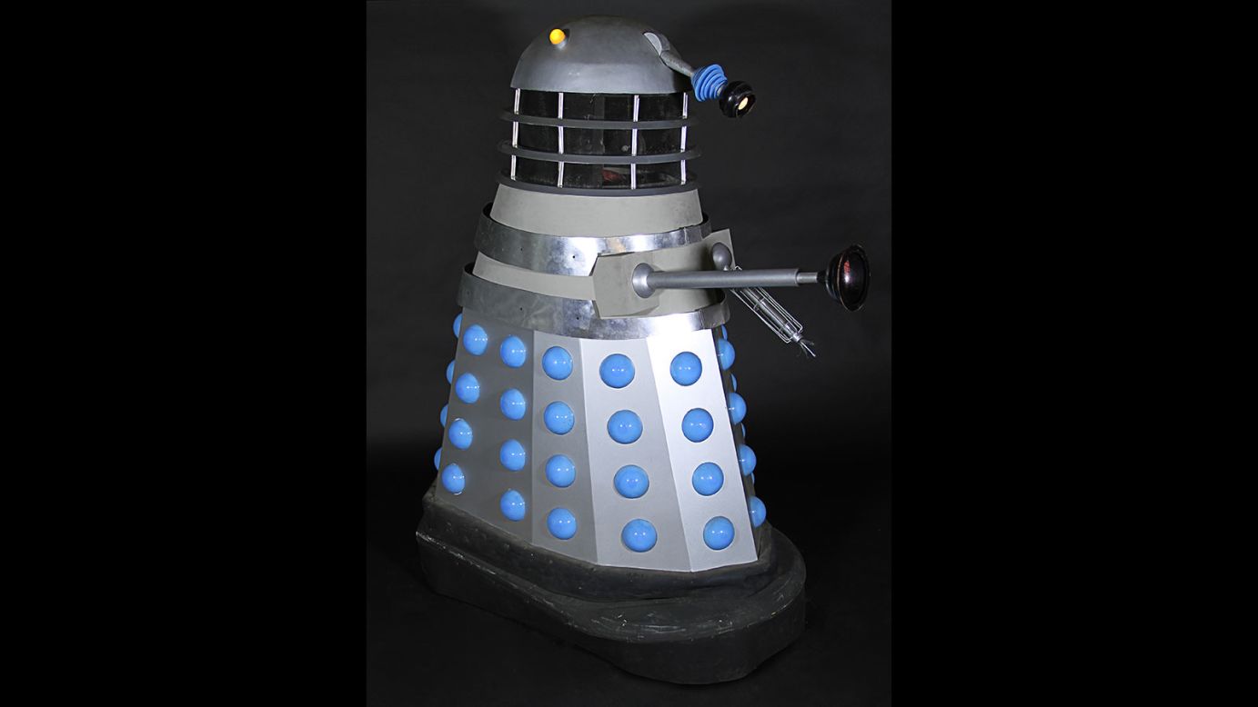 Composed of wood with a metal skirt, this Dalek prop was one of four used on set.<br />