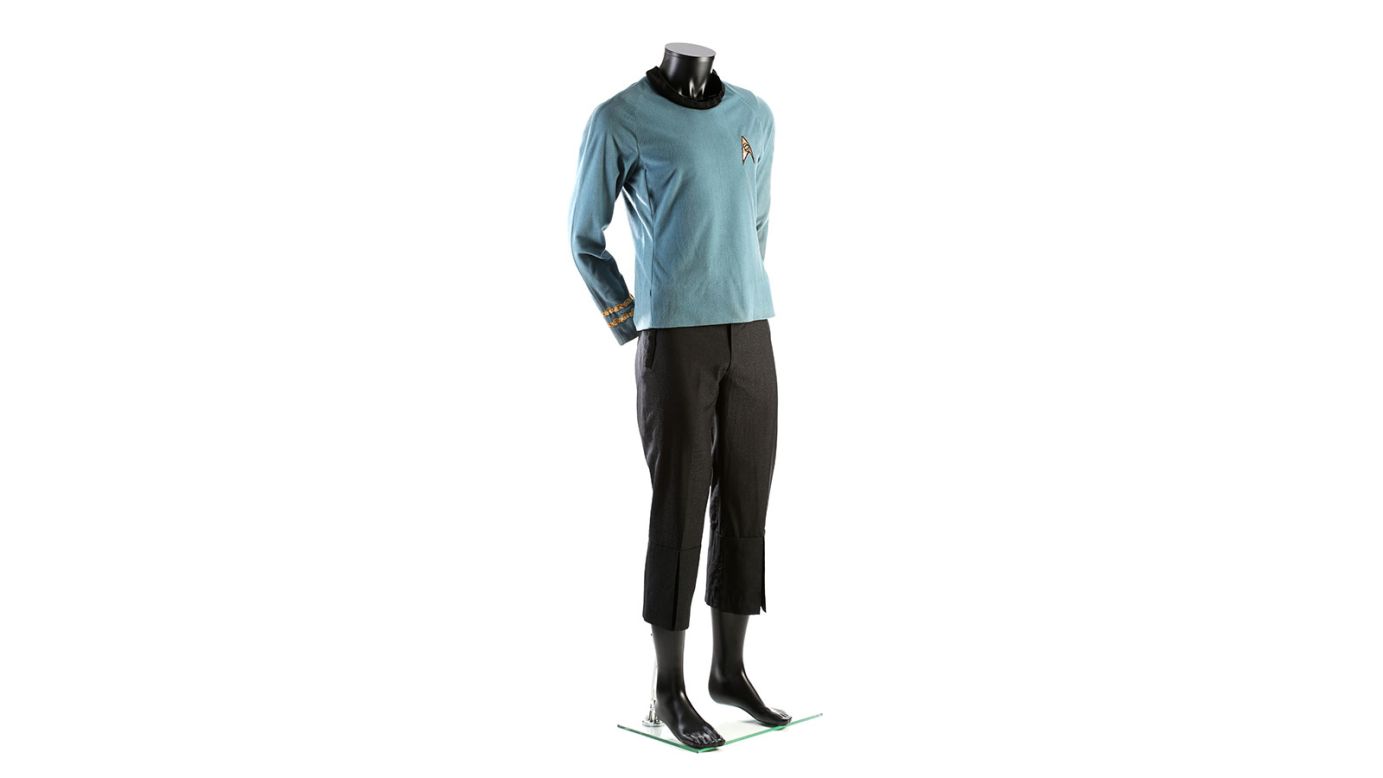 One of the 450 film props up for auction this September includes this costume worn by by Spock in Star Trek. It features faux-gold braids on both sleeves, which are representative of Spock's rank as first officer.<br />