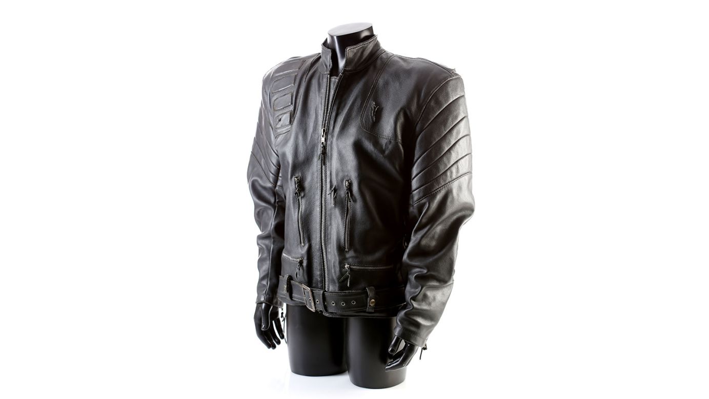 Made specifically for the chase sequence through the streets of Los Angeles, this jacket has been intentionally distressed for production, and features a cut through the back of the jacket to allow Schwarzenegger to hang from a crane. 
