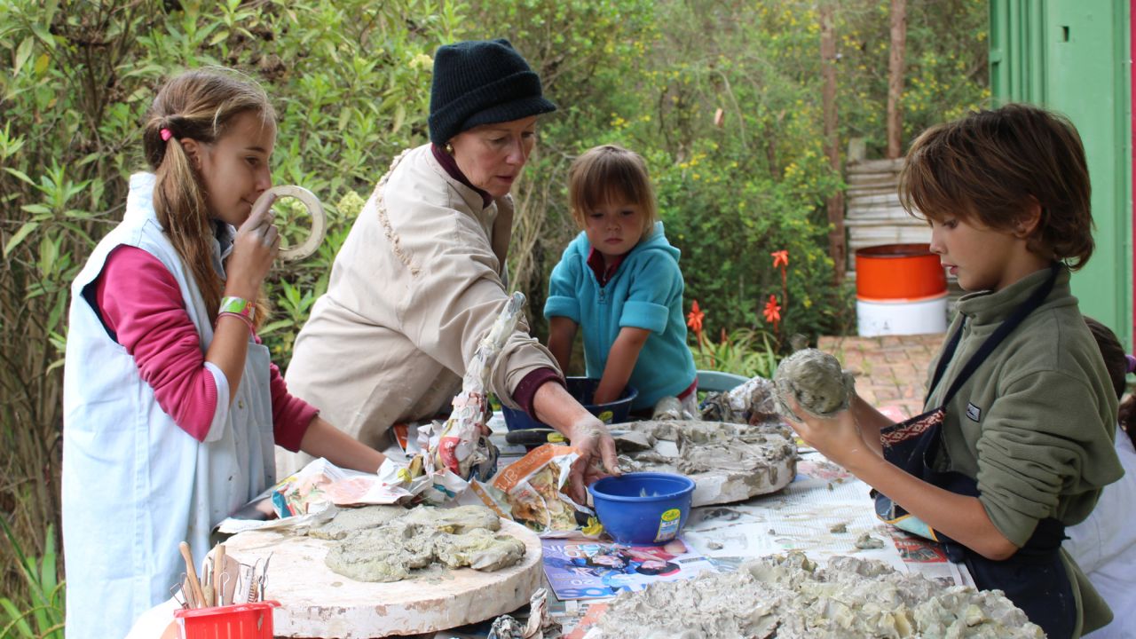 Claudia Mazabel gave the kids a lesson in pottery at the farm near Bogota.