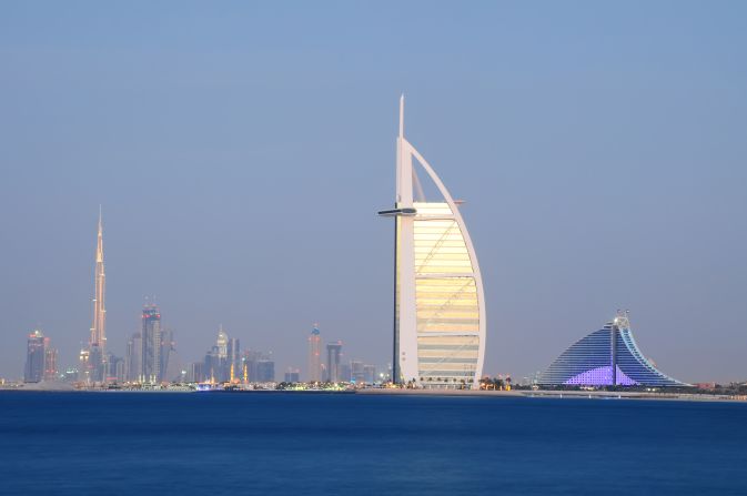 Yep, it's Dubai. The sail-shaped Burj Al Arab hotel, foreground, opened to guests in 1999. In the background to the left, the world's tallest building, the Burj Khalifa, towers at a height of 2,717 feet (828 meters).