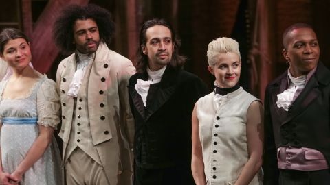 Actor Lin-Manuel Miranda, center, and cast members from the musical "Hamilton," landed on Broadway to raves from audiences and critics alike. The show about founding father Alexander Hamilton (written by Miranda, who is of Puerto Rican descent) was praised for its innovative music and diverse casting. The show's fans include President Barack Obama, <a href="http://www.cnn.com/2015/07/17/politics/obama-hamilton-broadway/index.html">who saw it in July</a>.