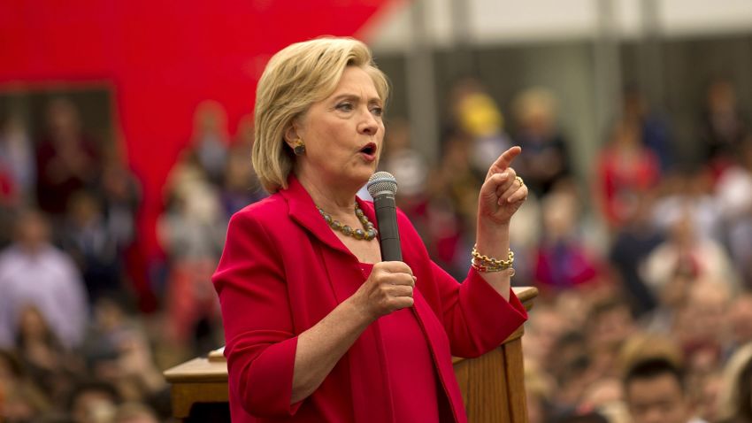 CLEVELAND, OH - AUGUST 27:  Democratic presidential candidate and former U.S. Secretary of State Hillary Clinton speaks to guests gathered for a campaign event on the campus of Case Western Reserve University on August 27, 2015 in Cleveland, Ohio. Clinton made her first official campaign stop in Ohio.    (Photo by Jeff Swensen/Getty Images)