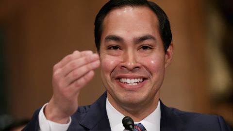 Mayor Julian Castro testifies during his confirmation hearing before the Senate Banking, Housing and Urban Affairs Committee in the Dirksen Senate Office Building on Capitol Hill June 17, 2014 in Washington, DC.