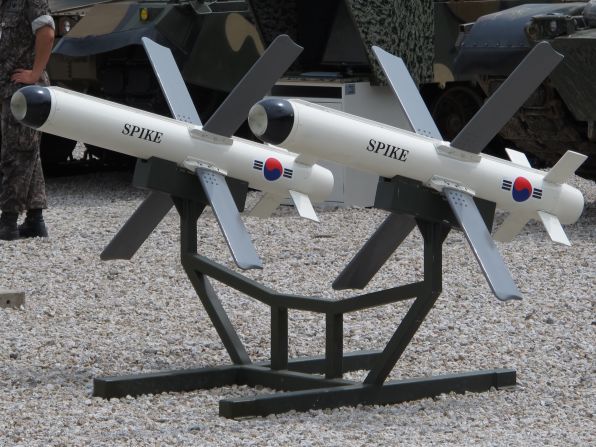 An Israeli-made "Spike" anti-tank guided missile system. It has a maximum firing range of 15 miles (25 kilometers) and features a GPS coordinate system, optical lens, and a "fire-and-forget" function, meaning the missile is able to guide itself after launch.
