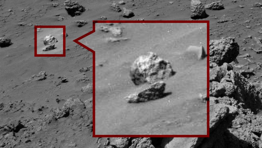 The Skull: This "humanoid skull" was spotted on Mars last year. Paranormal Crucible says "it's clearly not a rock." Right.